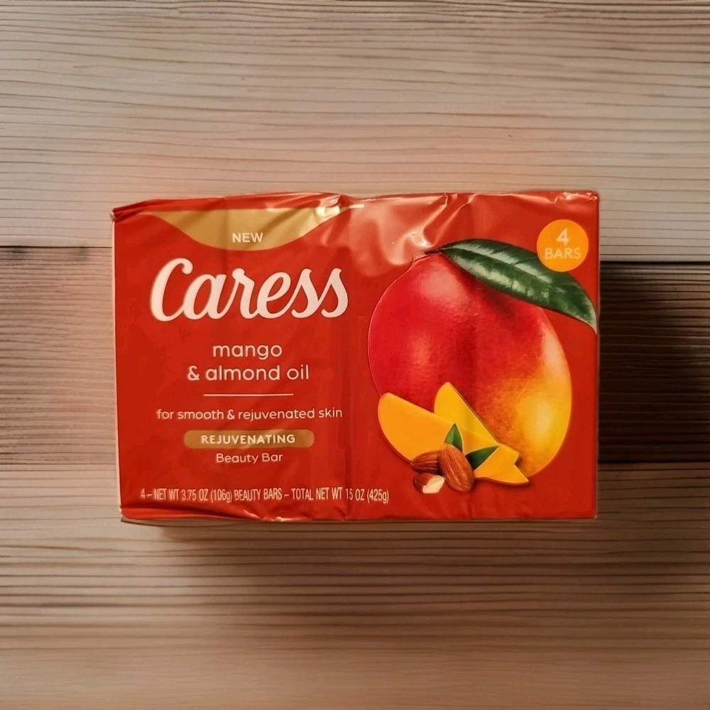 4 Pack CARESS MANGO & ALMOND OIL Bar Soap Beauty 3.75 Oz Each
